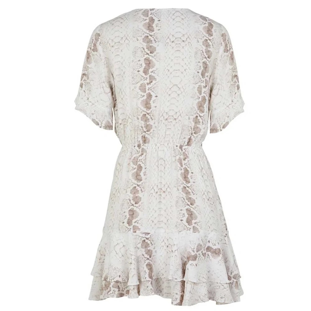 Boho Plunging Front Tie Snakeskin Ruffle Dress - Picture 4 of 7